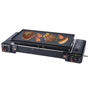 COCINA A GAS PORTATIL 2 HORNILLAS 2 EN 1 CON PARRILLA + GAS SANTOFA ELECTRONICS S1875 - 2