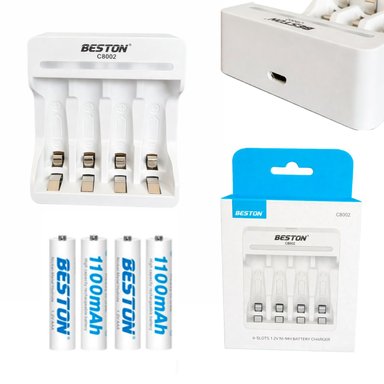KIT CARGADOR INTELIGENTE DE PILAS + 4 AAA NI-MH 4 PUESTOS BESTON C8002 SANTOFA ELECTRONICS S2021 - 2