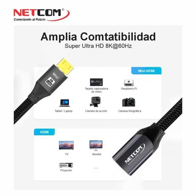 CABLE ADAPTADOR CONVERTIDOR MINI HDMI A HDMI HEMBRA 8K 60HZ NETCOM 4K 120HZ ALTA VELOCIDAD 48GBPS SANTOFA ELECTRONICS S2060 - 7