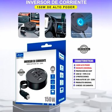 INVERSOR DE CORRIENTE PARA AUTO 150W 12V A 220V CON USB Y TIPO-C SANTOFA ELECTRONICS S2080 - 8