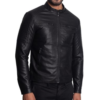 CASACA BIKER EN ECO-CUERO – CUELLO ALTO- ESTILO MOTOCICLISTA Y VERSIÓN MODERNA - 1