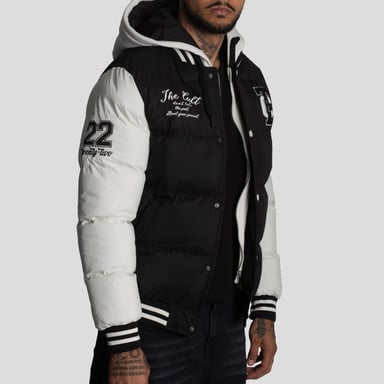 CASACA VARSITY PUFFER BLOCK COLOR CON CAPUCHA - 2
