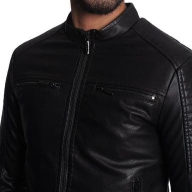 CASACA BIKER EN ECO-CUERO – CUELLO ALTO- ESTILO MOTOCICLISTA Y VERSIÓN MODERNA - 3