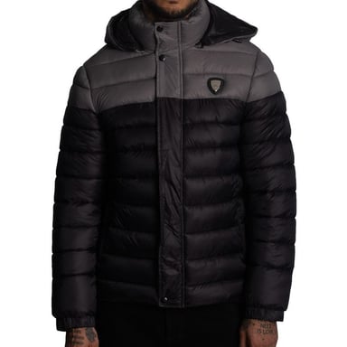 CASACA PUFFER BICOLOR COLOR-REPELENTE AL AGUA Y CORTAVIENTO CON CAPUCHA CONVERTIBLE CON CIERRE - 1