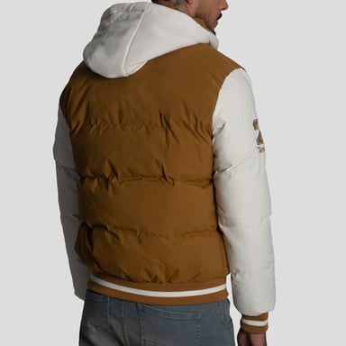 CASACA VARSITY PUFFER BLOCK COLOR CON CAPUCHA-REPELENTE AL AGUA - CORTAVIENTO Y BORDADO EN CONTRASTE - 2