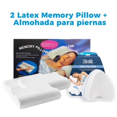 ALMOHADA ALGODÓN BLANCO ERGONÓMICA VISCOELÁSTICA MEMORY PILLOW 2 UNID + 1 PIERNA ERGONÓMICA