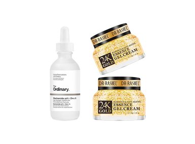 SET SERUM FACIAL THE ORDINARY NIACINAMIDE 10% ZINC 1% 60 ML + 2 GEL 24K ANTIEDAD 50 GR