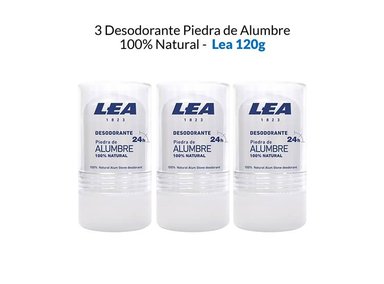 DESODORANTE BARRA LEA PIEDRA DE ALUMBRE UNISEX 120 G PACK X 3