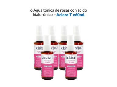PACK 6 TRATAMIENTO FACIAL ACLARA-T AGUA TONICA ROSAS ACIDO HIALURONICO 60 ML