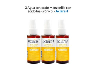 PACK 3 TRATAMIENTO FACIAL ACLARA-T AGUA TONICA MANZANILLA ACIDO HIALURONICO 60 ML