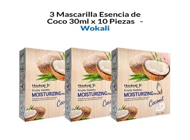 MASCARILLA WOKALI 3 UNIDADES ESENCIA COCO 30ML 10 PIEZAS