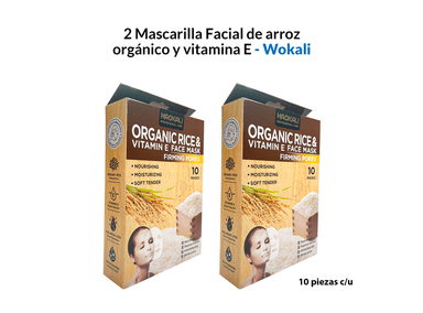 MASCARILLA WOKALI 2 UNIDADES FACIAL ARROZ 30ML 10 PIEZAS