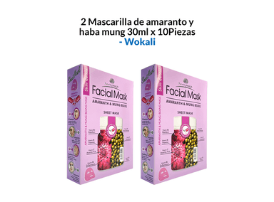 MASCARILLA WOKALI 2 UNIDADES AMARANTO Y HABA MUNG 30ML 10 PIEZAS