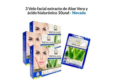 PACK 3 MASCARA FACIAL NEVADA NATURAL PRODUCTS VELO EXTRACTO ALOE VERA ACIDO HIALURONICO 10U.