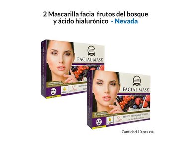 PACK 2 MASCARA FACIAL NEVADA NATURAL PRODUCTS VELO FRUTOS DEL BOSQUE ACIDO HIALURONICO 10 UN
