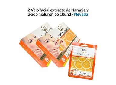 PACK 2 MASCARA FACIAL NEVADA NATURAL PRODUCTS VELO EXTRACTO NARANJA ACIDO HIALURONICO 10 UN
