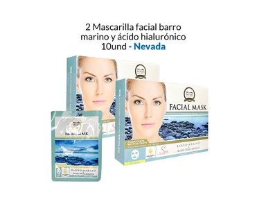 PACK 2 MASCARA FACIAL NEVADA NATURAL PRODUCTS VELO BARRO MARINO ACIDO HIALURONICO 10 UN