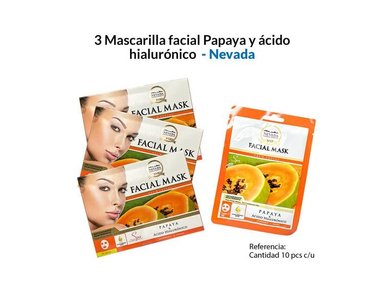 PACK 3 MASCARA FACIAL NEVADA NATURAL PRODUCTS VELO EXTRACTO PAPAYA ACIDO HIALURONICO 10 UN