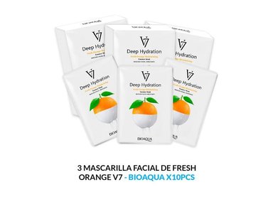MASCARILLA BIO AQUA 3 UNIDADES FACIAL ESENCIA NARANJA HIDRATACIÓN PROFUNDA V7 30G 10PCS