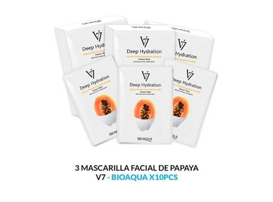 MASCARILLA BIO AQUA 3 UNIDADES FACIAL ESENCIA PAPAYA HIDRATACIÓN PROFUNDA V7 30G 10PCS