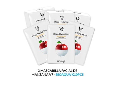 MASCARILLA BIO AQUA 3 UNIDADES FACIAL ESENCIA MANZANA HIDRATACIÓN PROFUNDA V7 30G 10PCS