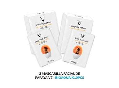 MASCARILLA BIO AQUA 2 UNIDADES FACIAL ESENCIA PAPAYA HIDRATACIÓN PROFUNDA V7 30G 10PCS
