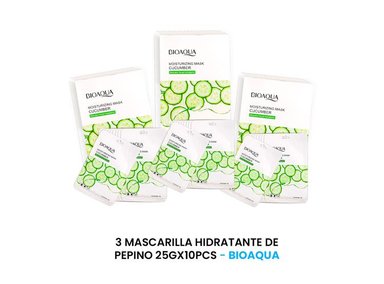 MASCARILLA BIO AQUA 3 UNIDADES HIDRATANTE PEPINO 25G 10PCS