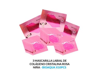 MASCARILLA BIO AQUA 3 UNIDADES LABIAL COLÁGENO CRISTALINA ROSA NIÑA 8G X10PCS