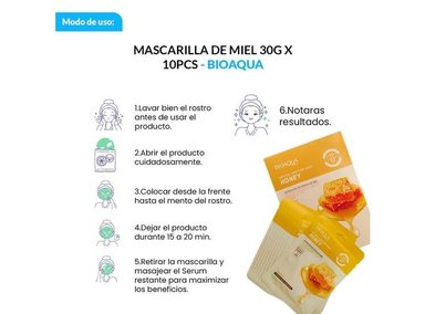 MASCARILLA BIO AQUA 30G NATURAL MIEL CUIDADO LA PIEL 10PCS - 2