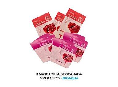 MASCARILLA BIO AQUA 3 UNIDADES NATURAL CUIDADO LA PIEL GRANADA 30G 10PCS