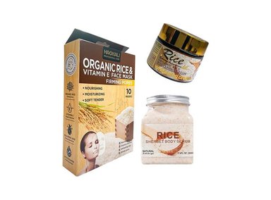 MASCARILLA FRUIT OF THE WOKALI ARROZ 30ML + EXFOLIANTE CORPOR 500ML + CREMA BLANQUEA 55G