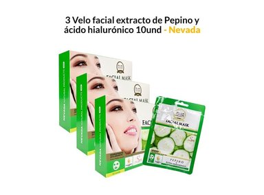 MASCARILLA NEVADA NATURAL PRODUCTS PACK 3 VELO FACIAL EXTRACTO PEPINO Y ÁCIDO HIALURÓNICO 10UNID