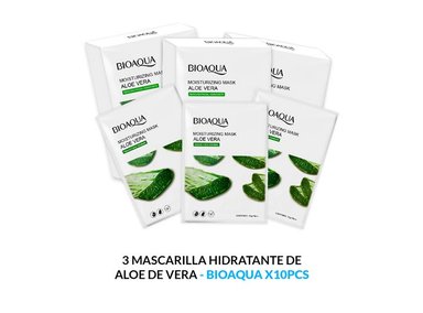 MASCARILLA FACIAL BIOAQUA 25G HIDRATANTE ALOE 10PCS 3 UNIDADES