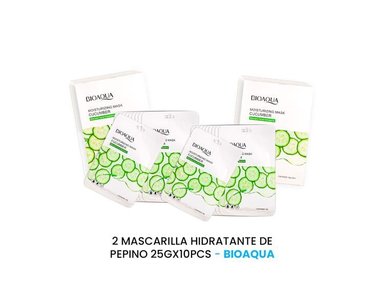 MASCARILLA BIOAQUA 25G HIDRATANTE PEPINO 10PCS 2 UNIDADES