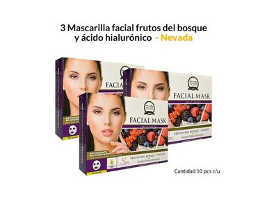 MASCARILLA NEVADA NATURAL PRODUCTS PACK 3 VELO FACIAL FRUTOS DEL BOSQUE Y ÁCIDO HIALURÓNICO 10UNID