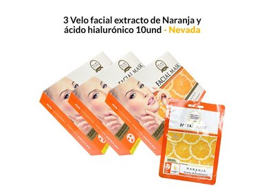 MASCARILLA NEVADA NATURAL PRODUCTS PACK 3 VELO FACIAL EXTRACTO NARANJA Y ÁCIDO HIALURÓNICO 10UNID