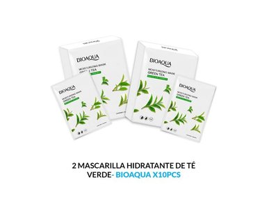 MASCARILLA FACIAL BIOAQUA 25G HIDRATANTE TÉ VERDE 10PCS 2 UNIDADES