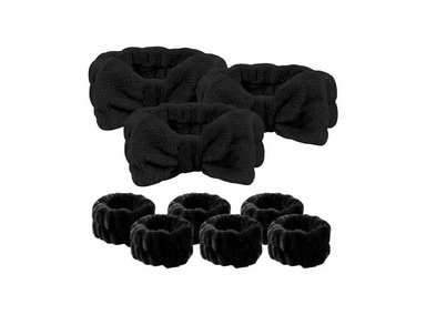 VINCHA BAÑO CON MOÑO + PULSERAS MUÑECA NEGRO 3 UNIDADES