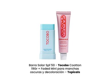 SET BLOQUEADOR FACIAL TOCOBO BARRA SOLAR SPF 50 19 GR + FADED MINI MANCHAS TOPICALS 15 GR - 4