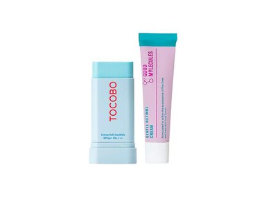 SET BLOQUEADOR FACIAL TOCOBO BARRA SOLAR SPF50 19 GR + GENTLE CREMA RETINOL GOOD MOLECULES 30 ML