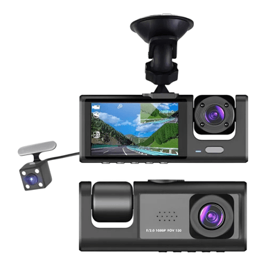 CAMARA DVR DASHCAM 3 CAMARAS - GRABADORA 1080P - 12V