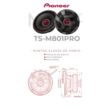PARLANTES 8' BOCINAS MEDIO RANGO PIONEER TS-M801PRO - 4