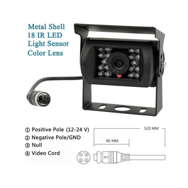 CAMARA DE RETROCESO PARA CAMIÓN -18 LED INFRAROJO - CONECTOR 4 PINES - CBVS