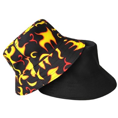 BUCKET HAT TODO GORROS PERU REVERSIBLE NEGRO DISEÑO FLAMAS DE FUEGO