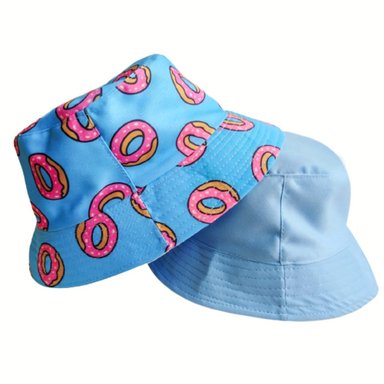 BUCKET HAT TODO GORROS PERU REVERSIBLE CELESTE DISEÑO DONUTS