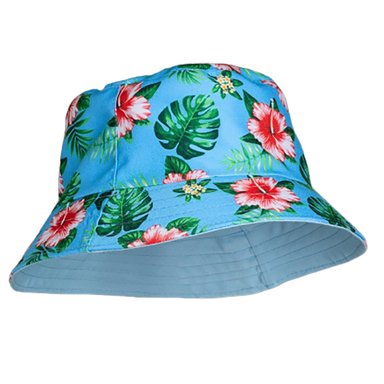 BUCKET HAT TODO GORROS PERU REVERSIBLE COLOR CELESTE DISEÑO ISLA TROPICAL