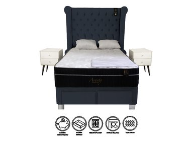 DORMITORIO BARAKA HOME POCKET VIP 1.5 PLAZAS 4 CAJONES + CABECERA ODESA + 2 VELADORES VINTAGE