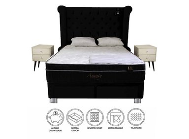 DORMITORIO BARAKA HOME POCKET VIP 2 PLAZAS 4 CAJONES + CABECERA ODESA + 2 VELADORES VINTAGE