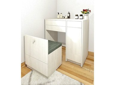 TOCADOR BARAKA HOME BLANCO HUMO JOYERO ESPEJO HOV PUERTA LATERAL + PUFF POLAR