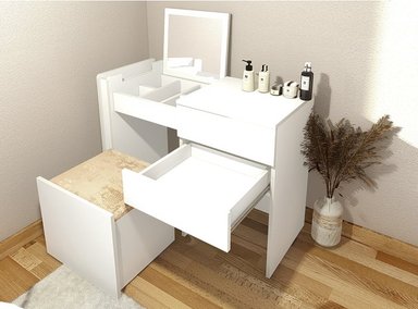 TOCADO ORGANIZADO CON ESPEJO NES + PUFF - BLANCO